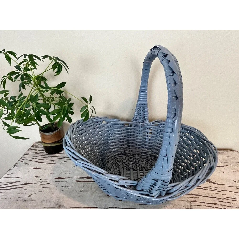 Vintage Primitive Grey Blue Rustic Buttocks Baskets (Set Of 2) Farmhouse Decor